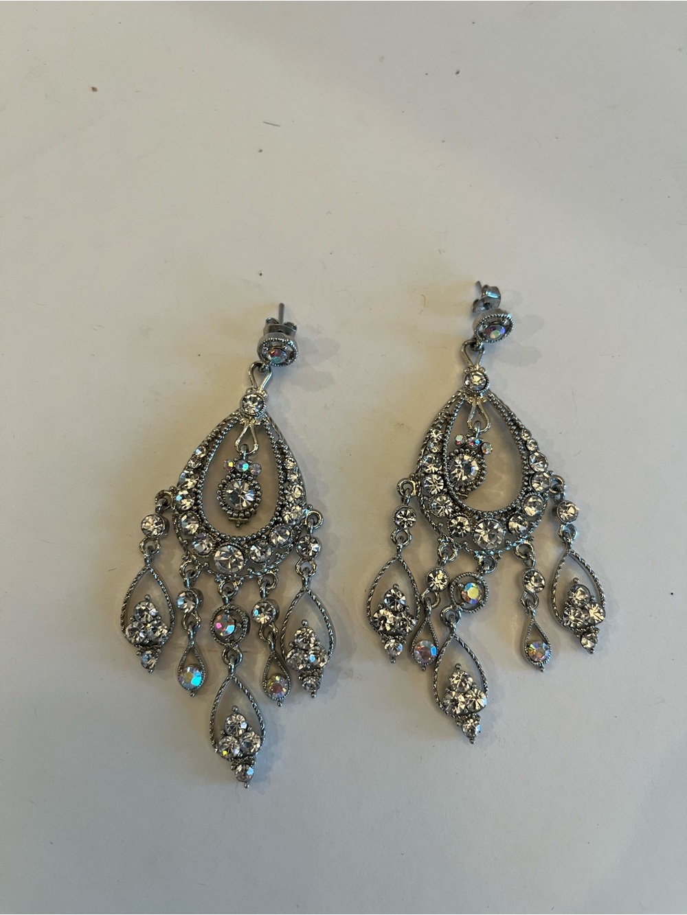 Clear and AB silver chandelier earrings